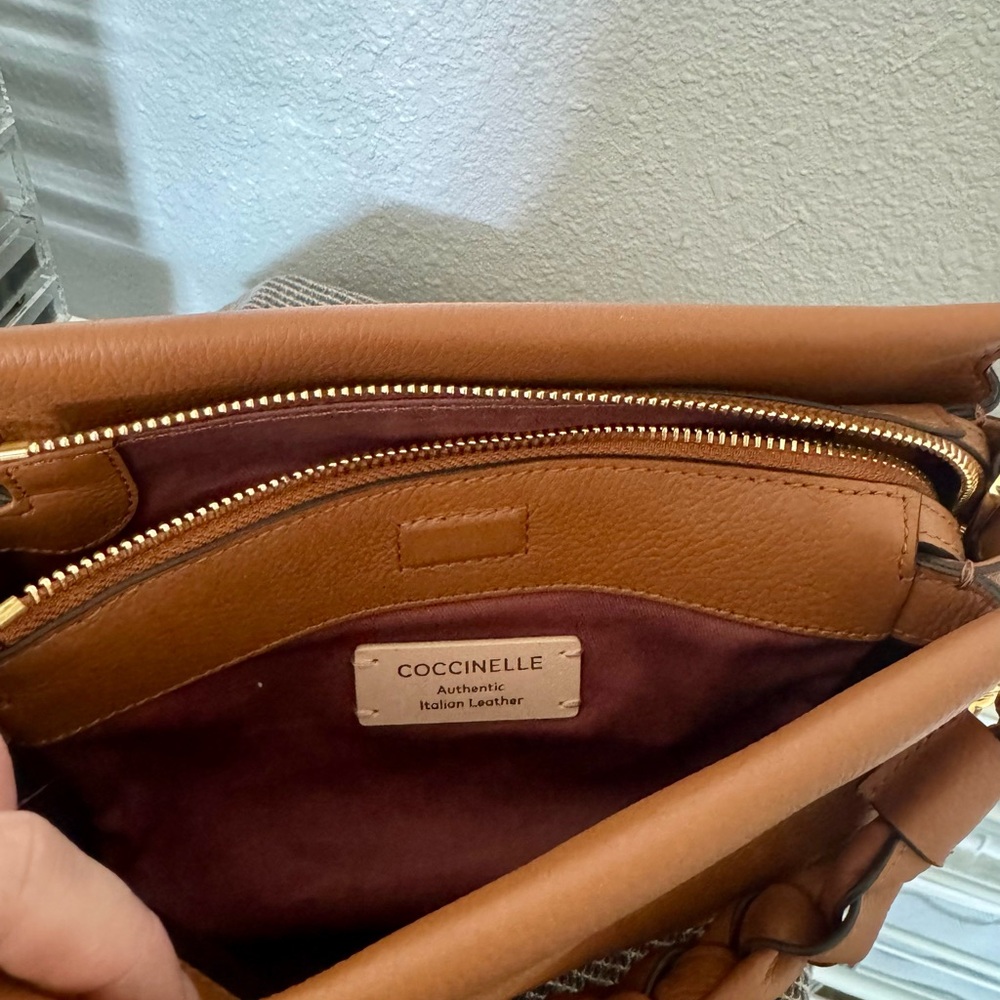 Coccinelle Italian Pebbled Leather Boheme Crossbody Bag- Cognac Brown, Small - Picture 7 of 7